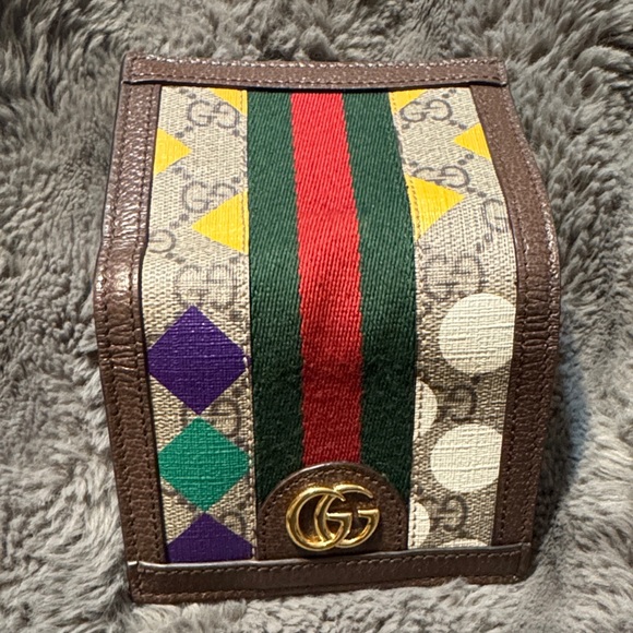 Gucci Multicolor GG Canvas Card Case with Green-Red Web Stripe - Picture 3 of 4